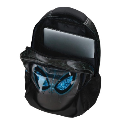 Mochila preta com estampa Homem-Aranha e portátil