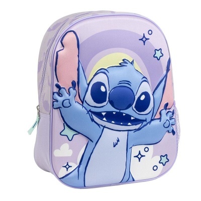 Mochila infantil lilás com personagem Stitch e estrelas