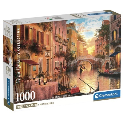 Embalagem de puzzle Clementoni 1000 peças cena canal veneziano ao pôr do sol