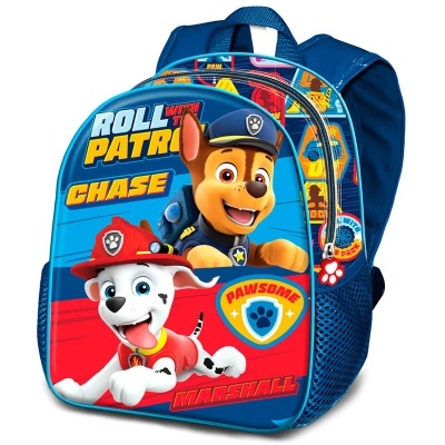 Mochila azul com personagens Chase e Marshall da Patrulha Pata