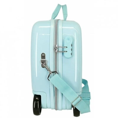 Mala de viagem rígida azul pastel com rodas e alça ajustável