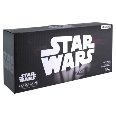 Caixa de luz decorativa STAR WARS com logo iluminado em embalagem preta
