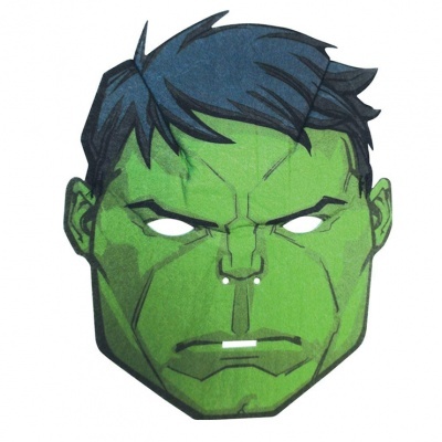 Máscara de papel do Hulk verde com cabelo preto e olhos vazados