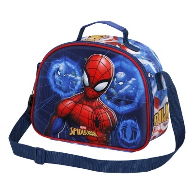 Mala de viagem Homem-Aranha azul e vermelho com alça e pega.