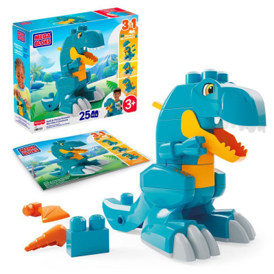 Dinossauro azul em blocos de construção Mega Bloks com embalagem e instruções