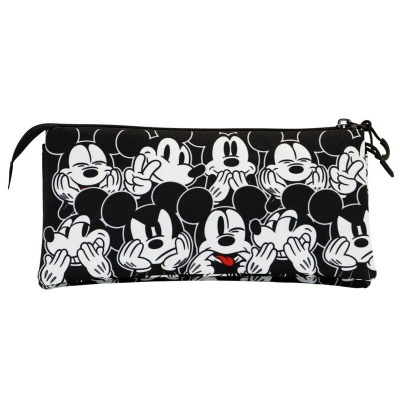 Estojo preto com padrão preto e branco de Mickey Mouse e fecho