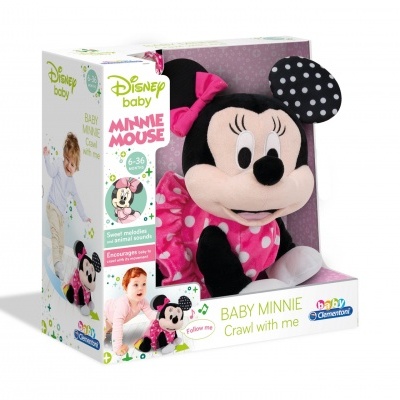 Pelúcia Baby Minnie Disney em caixa com vestido rosa e bolinhas brancas
