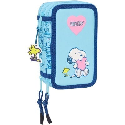 Estojo duplo azul com Snoopy e Woodstock