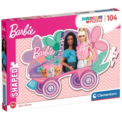 Quebra-cabeças Barbie skates com 104 peças e duas bonecas Barbie numa caixa rosa