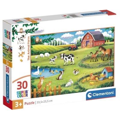 Caixa de puzzle infantil Clementoni Super Color com imagem de quinta e animais