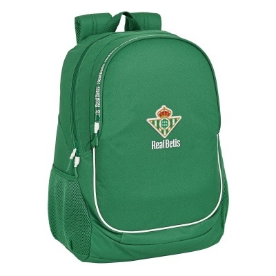 Mochila verde do Real Betis com bolsos laterais de rede e fecho branco