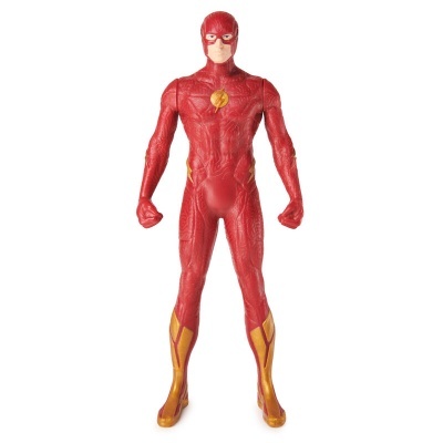 Boneco de ação do super-herói Flash vermelho e amarelo em fundo branco
