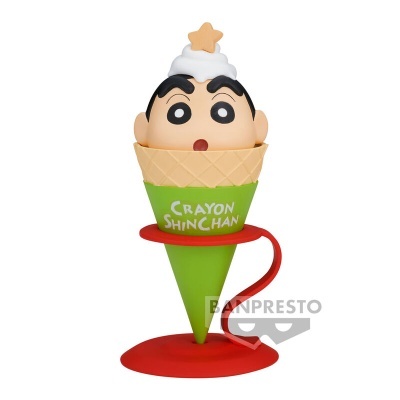 Figura vinil Crayon Shinchan tipo cone de gelado verde e vermelho