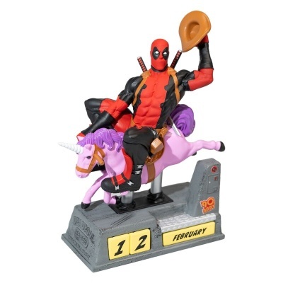 Figurina de Deadpool a montar unicórnio rosa com base de calendário