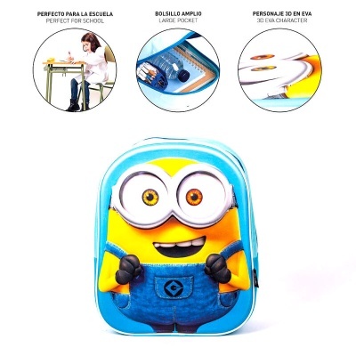 Mala azul com personagem Minion 3D e bolso amplo
