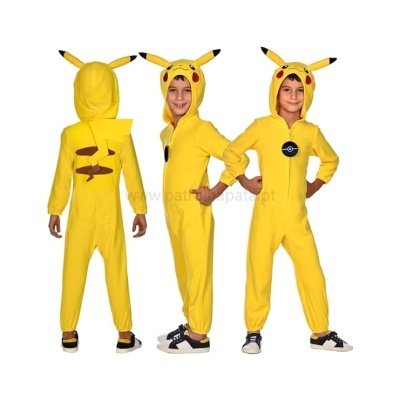 Macacão amarelo estilo Pikachu com capuz e orelhas