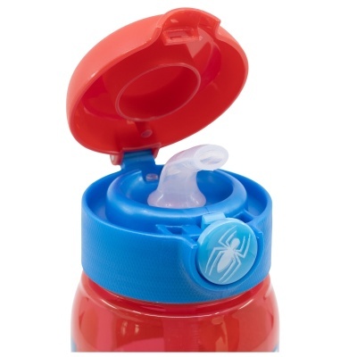 Garrafa desportiva vermelha e azul com tampa de abrir