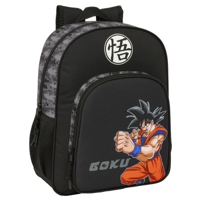 Mochila preta com estampa de Goku e símbolo japonês
