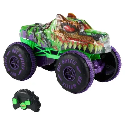 Carro rádio controlado Hot Wheels com design de cabeça de lobo e comando