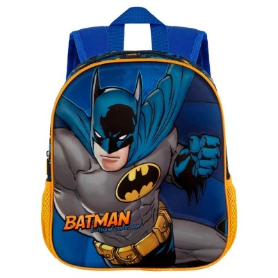 Mochila infantil azul e amarela com personagem Batman e texto BATMAN GUARDIAN