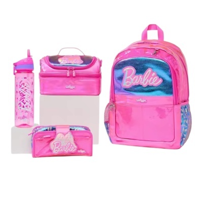 Conjunto rosa Barbie com mochila, lancheira, estojo e garrafa