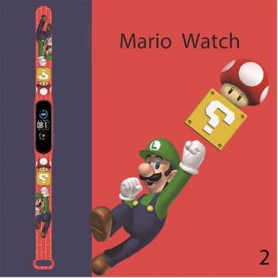 Relógio digital de brinquedo Super Mario com bracelete vermelha e personagens Luigi e blocos de interrogação