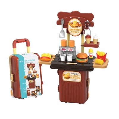 Brinquedo cozinha portátil fast food com hambúrguer e acessórios