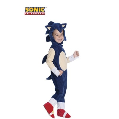Fato de carnaval infantil do Sonic the Hedgehog em azul, bege e vermelho