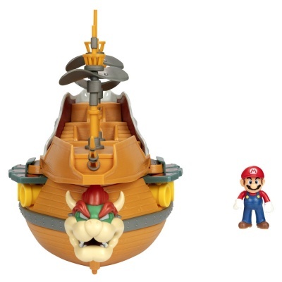 Brinquedo navio de Bowser com figura de Mario