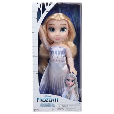 Boneca Elsa Disney Frozen II numa caixa com imagem e texto do filme
