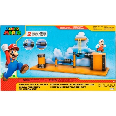 Conjunto de jogo Super Mario Airship Deck com acessórios e figura de Mario em embalagem colorida