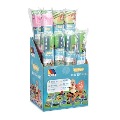 Expositor com tapetes extra suaves para crianças com padrões de estradas e prédios