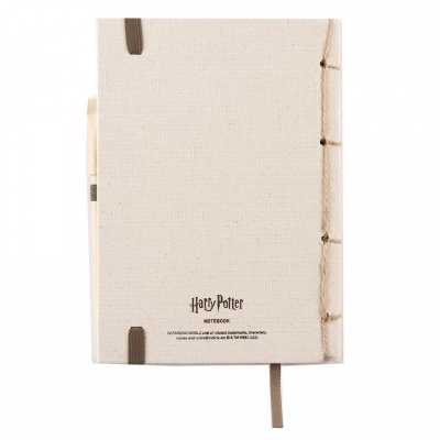 Caderno Harry Potter bege com encadernação manual e detalhes em couro