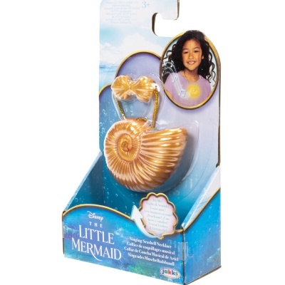 Colar dourado The Little Mermaid em embalagem azul com imagem de menina