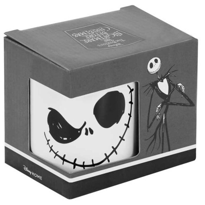 Caneca branca com rosto de Jack Skellington em caixa preta Disney HOME