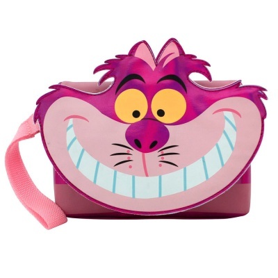 Bolsa infantil rosa com formato do Gato Cheshire sorridente