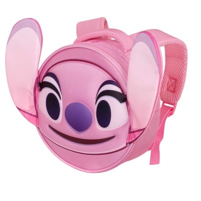 Mochila infantil rosa com rosto animado e orelhas grandes transparentes