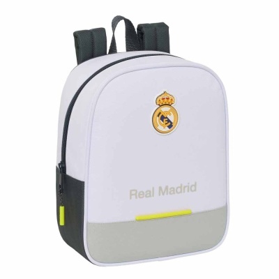 Mochila branca com emblema e texto Real Madrid