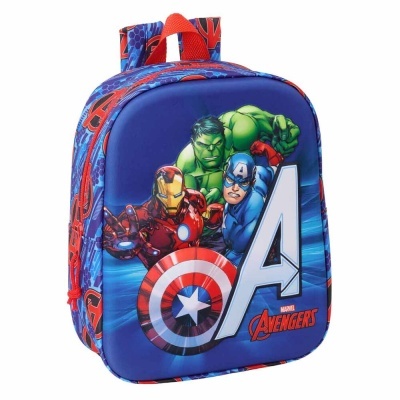 Mochila infantil azul com personagens Marvel Avengers Hulk Iron Man e Captain America