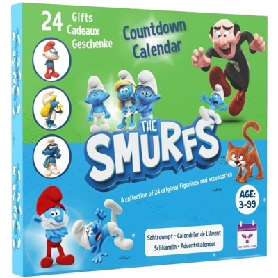 Caixa de calendário de contagem decrescente dos Smurfs com figuras e acessórios