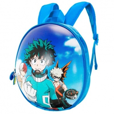 Mochila infantil azul com estampa de personagens de anime