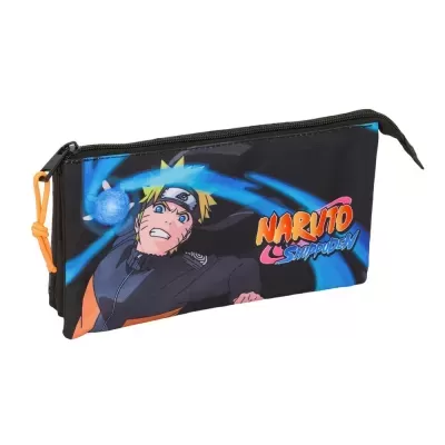 Estojo preto com estampa do anime Naruto e texto Naruto Shippuden