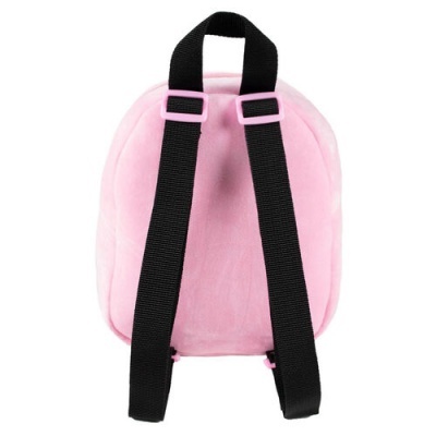 Mochila pequena rosa com alças pretas