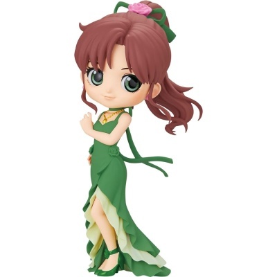 Figura colecionável de personagem feminina com vestido verde e cabelo castanho.