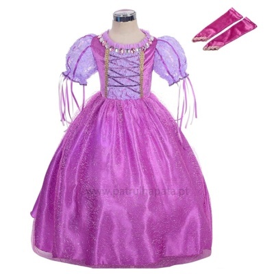 Vestido de princesa rosa com mangas bufantes e luvas cor de rosa