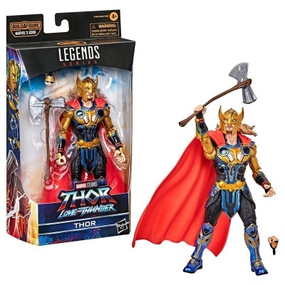 Figura de ação Thor com armadura e capa vermelha na embalagem e fora dela