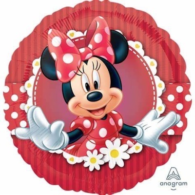 Balão redondo decorativo da Minnie Mouse com vestido vermelho e bolinhas brancas