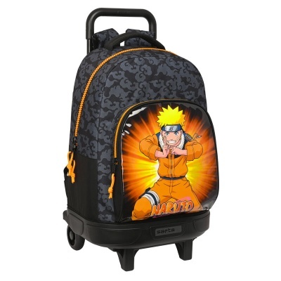 Mochila trolley preta e laranja com imagem de Naruto