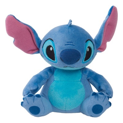 Peluches do personagem Stitch azul com orelhas rosa sentado