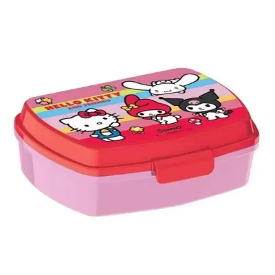 Caixa de plástico para lanche com personagens Hello Kitty coloridas
